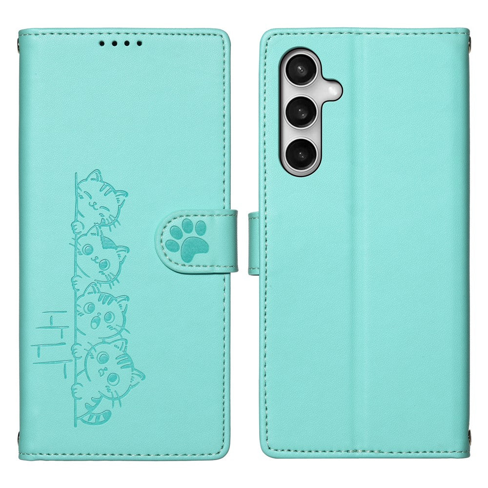 For Samsung Galaxy S26 FE Case Adorable Cat Pattern PU Leather Wallet Phone Cover with Wrist Strap