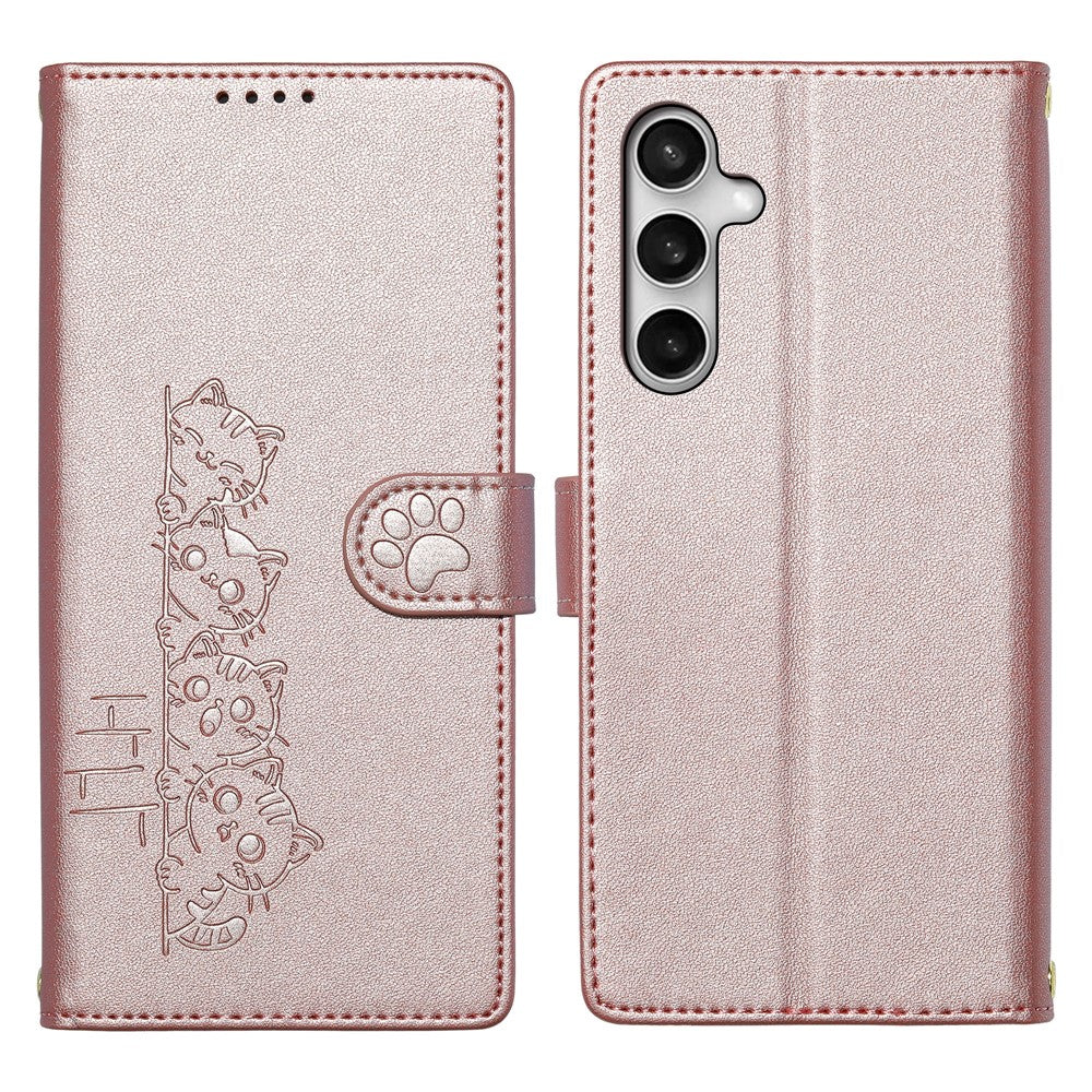 For Samsung Galaxy S26 FE Case Adorable Cat Pattern PU Leather Wallet Phone Cover with Wrist Strap