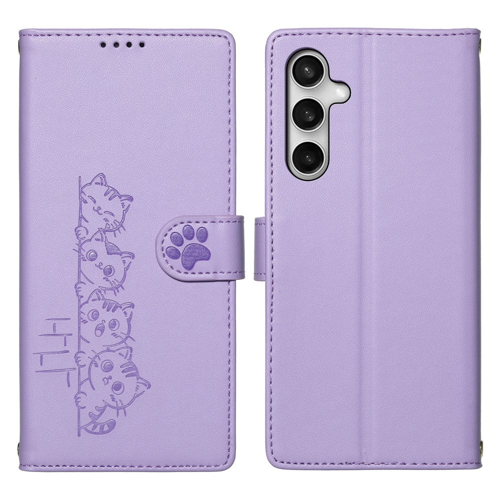 For Samsung Galaxy S26 FE Case Adorable Cat Pattern PU Leather Wallet Phone Cover with Wrist Strap