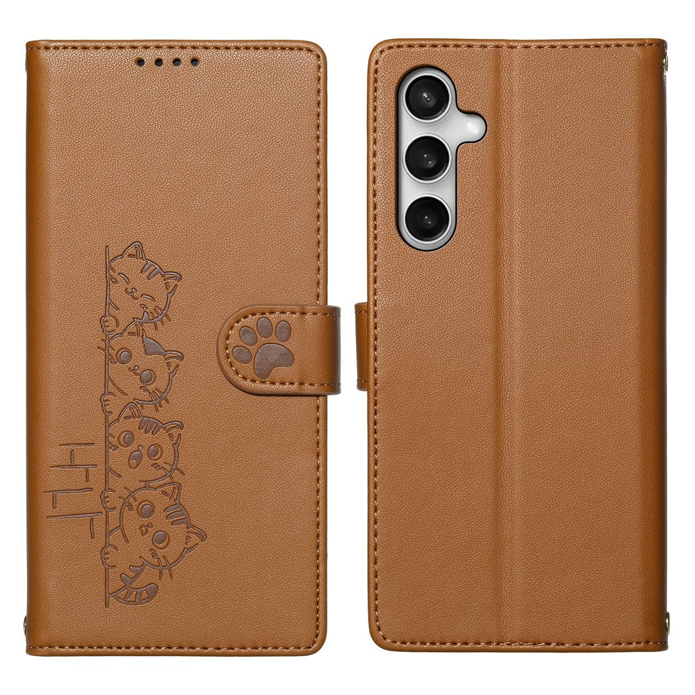 For Samsung Galaxy S26 FE Case Adorable Cat Pattern PU Leather Wallet Phone Cover with Wrist Strap