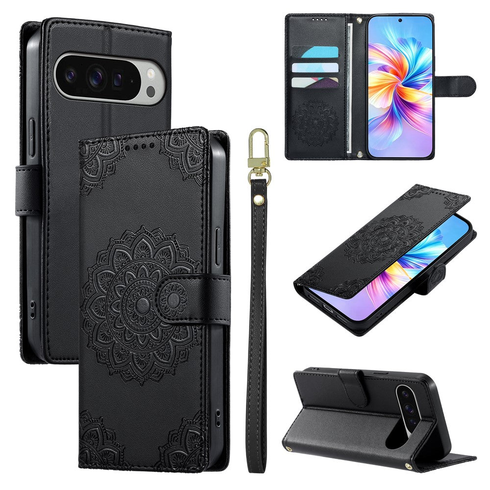 For Google Pixel 11 Pro XL Case Embossed Totem Leather Flip Wallet Phone Cover with Wrist Strap