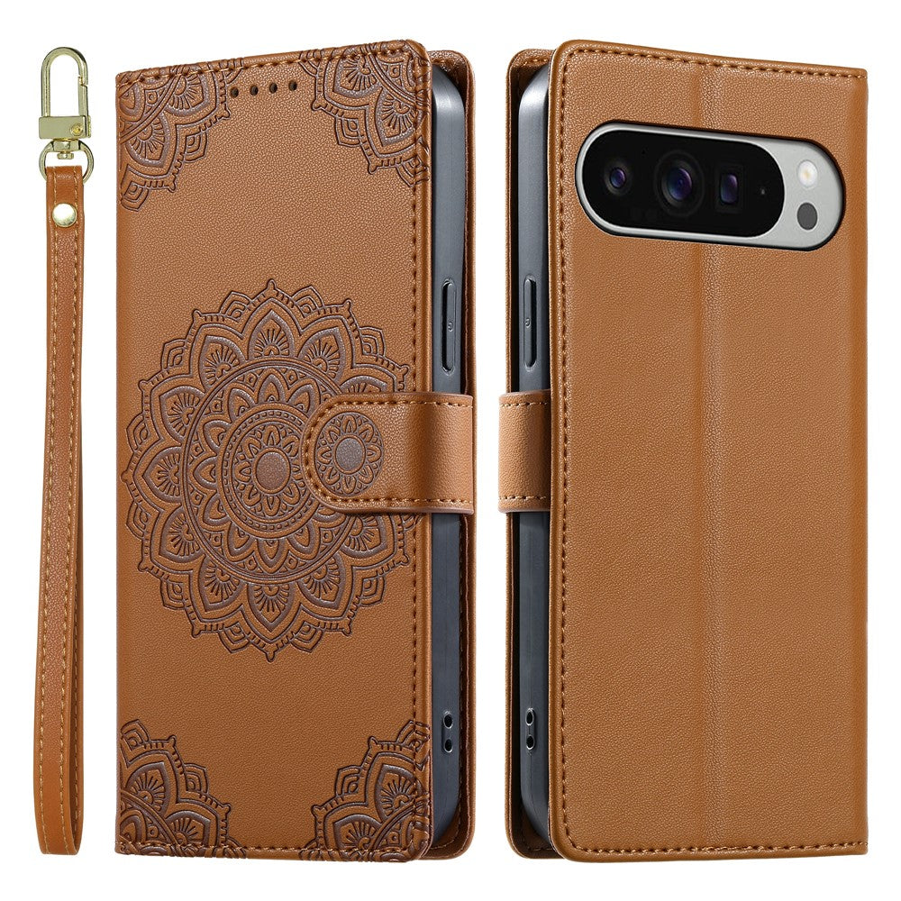 For Google Pixel 11 Pro XL Case Embossed Totem Leather Flip Wallet Phone Cover with Wrist Strap