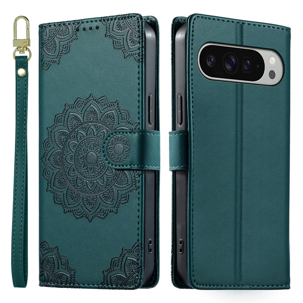 For Google Pixel 11 Pro XL Case Embossed Totem Leather Flip Wallet Phone Cover with Wrist Strap