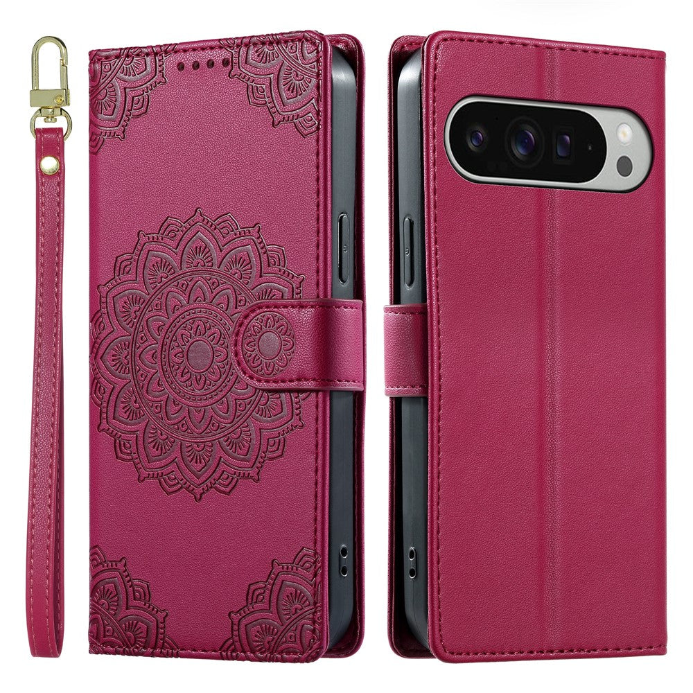 For Google Pixel 11 Pro XL Case Embossed Totem Leather Flip Wallet Phone Cover with Wrist Strap