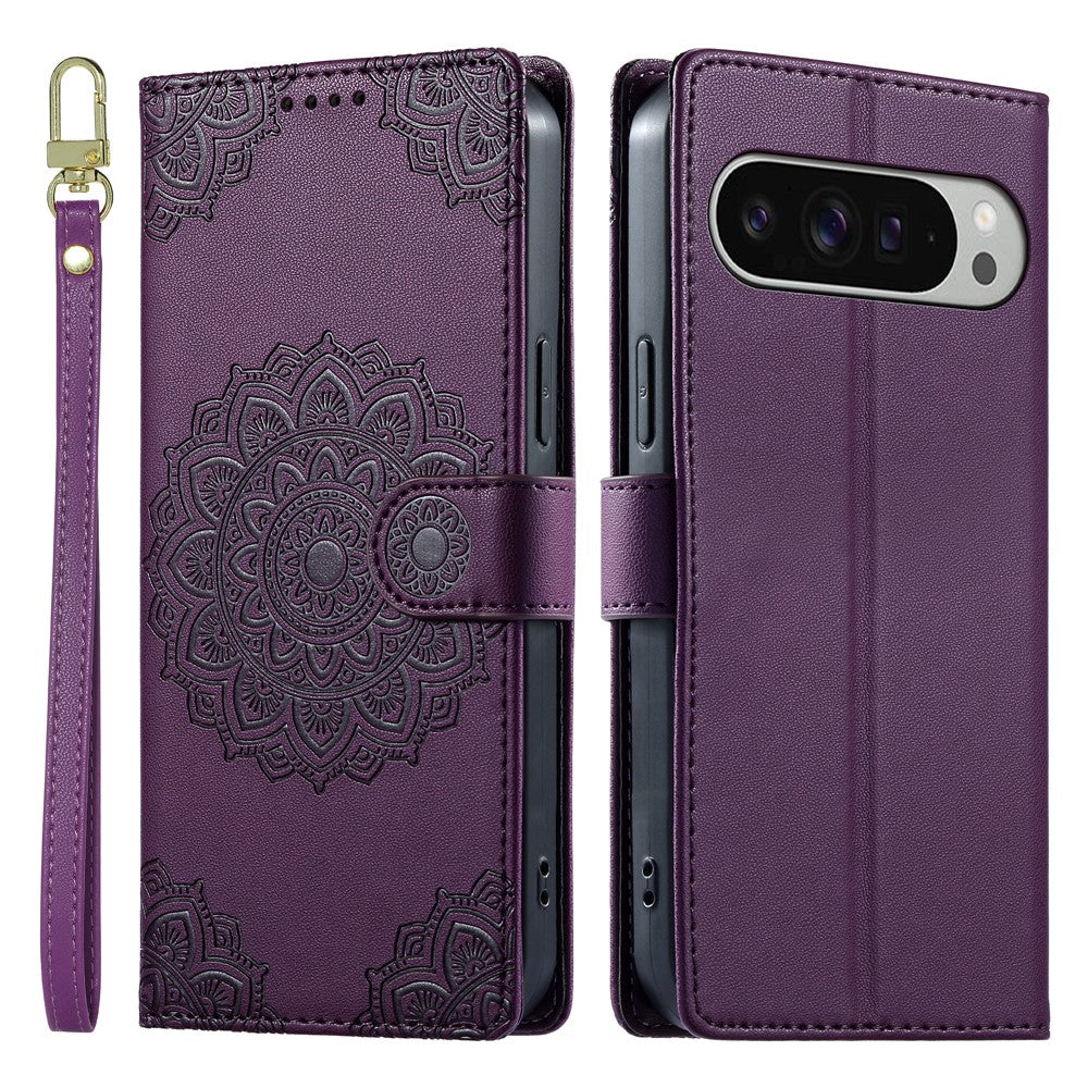 For Google Pixel 11 Pro XL Case Embossed Totem Leather Flip Wallet Phone Cover with Wrist Strap