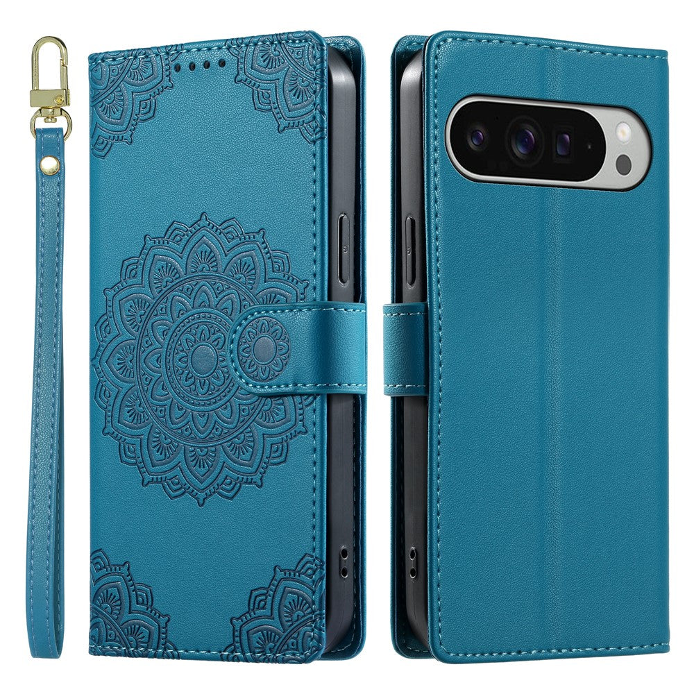For Google Pixel 11 Pro XL Case Embossed Totem Leather Flip Wallet Phone Cover with Wrist Strap