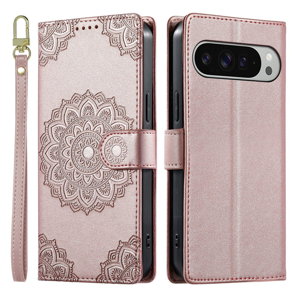 For Google Pixel 11 Pro XL Case Embossed Totem Leather Flip Wallet Phone Cover with Wrist Strap