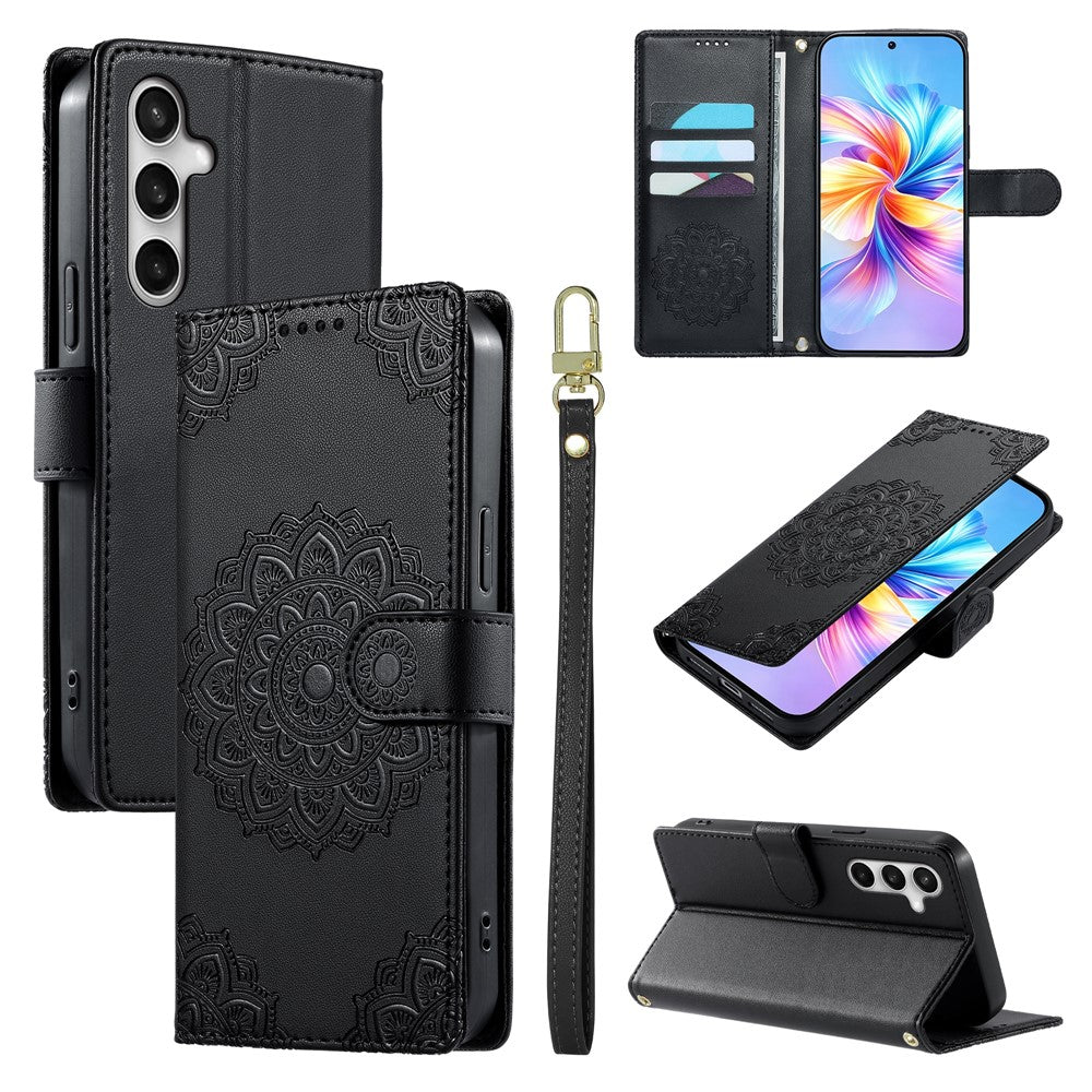 For Samsung Galaxy S26 FE Case Embossed Totem Leather Flip Wallet Phone Cover with Wrist Strap