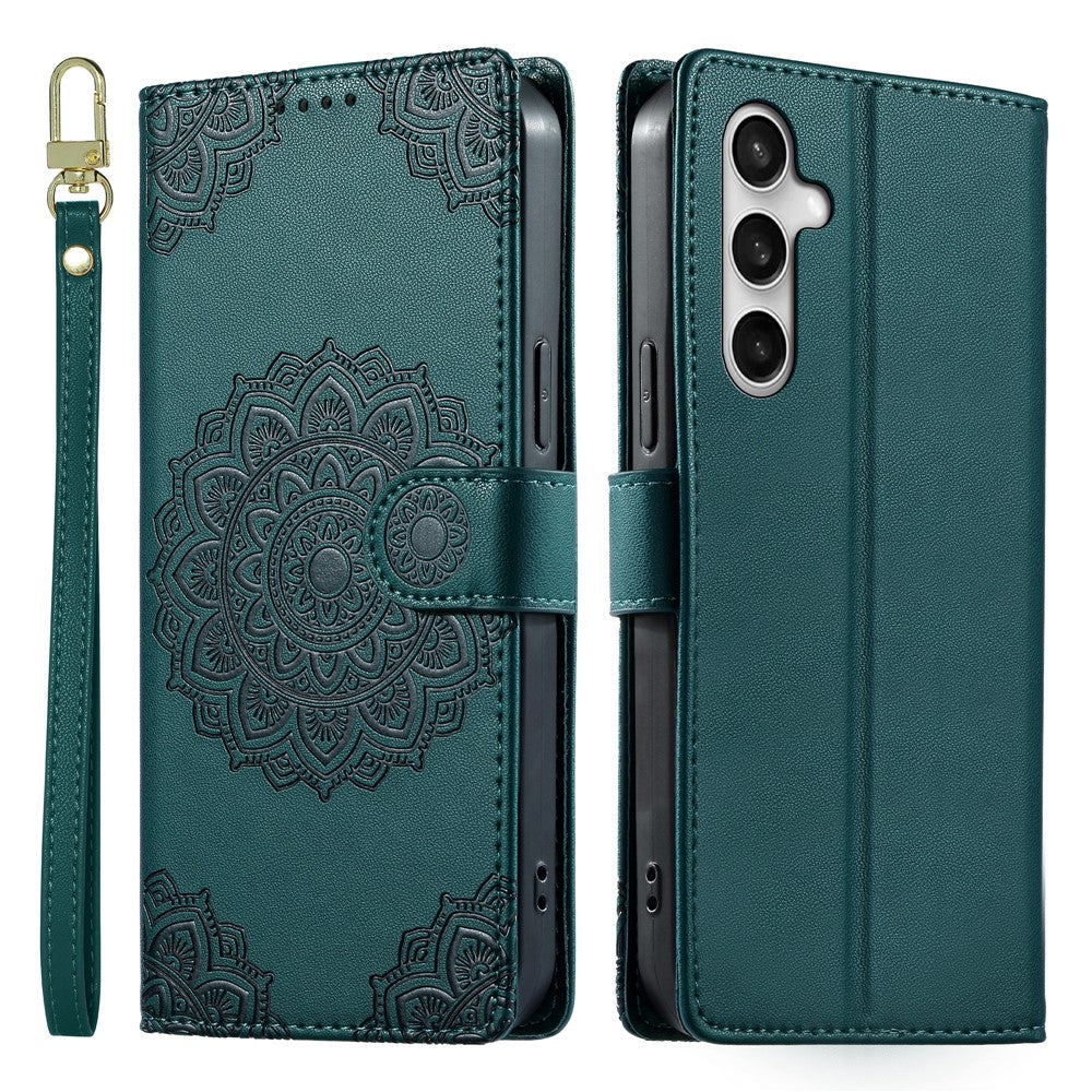 For Samsung Galaxy S26 FE Case Embossed Totem Leather Flip Wallet Phone Cover with Wrist Strap