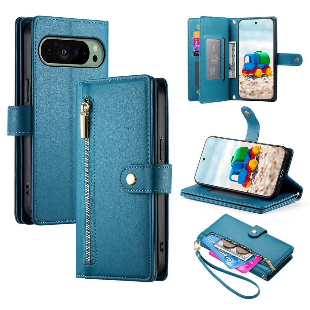 For Google Pixel 11  /  11 Pro Leather Case Zipper Pocket Wallet Phone Cover with Straps