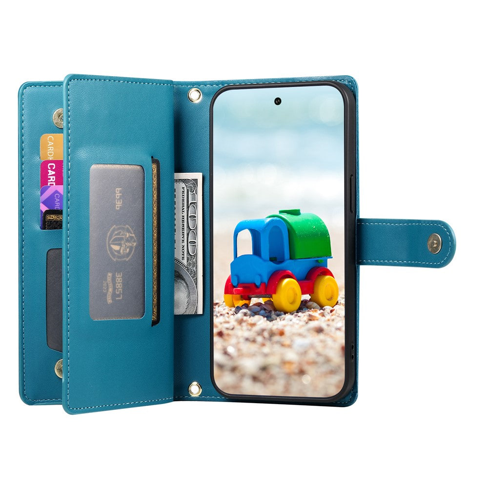 For Google Pixel 11  /  11 Pro Leather Case Zipper Pocket Wallet Phone Cover with Straps
