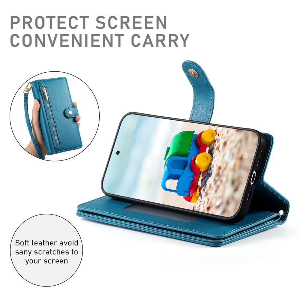 For Google Pixel 11  /  11 Pro Leather Case Zipper Pocket Wallet Phone Cover with Straps