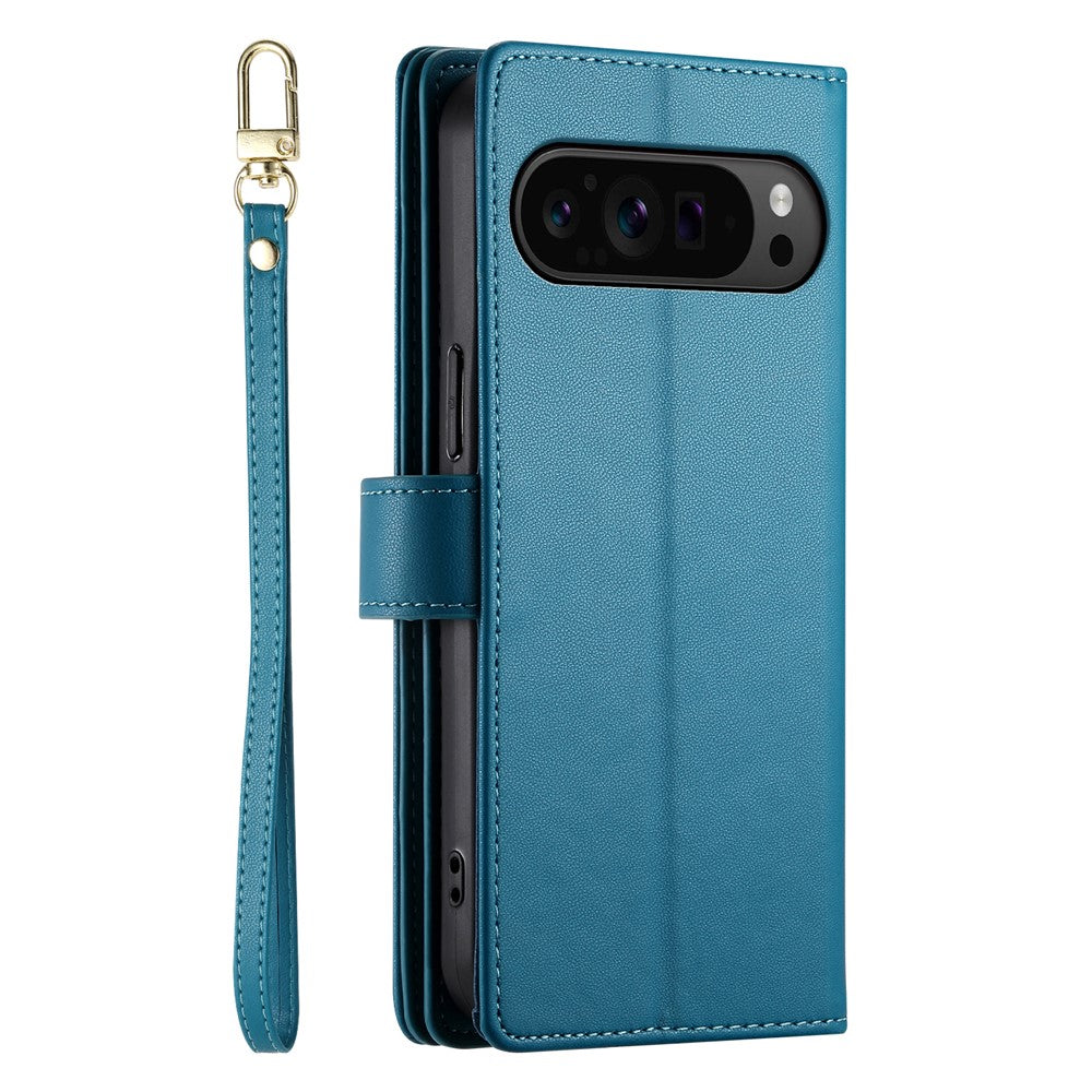 For Google Pixel 11 Pro XL Leather Case Zipper Pocket Wallet Phone Cover with Straps