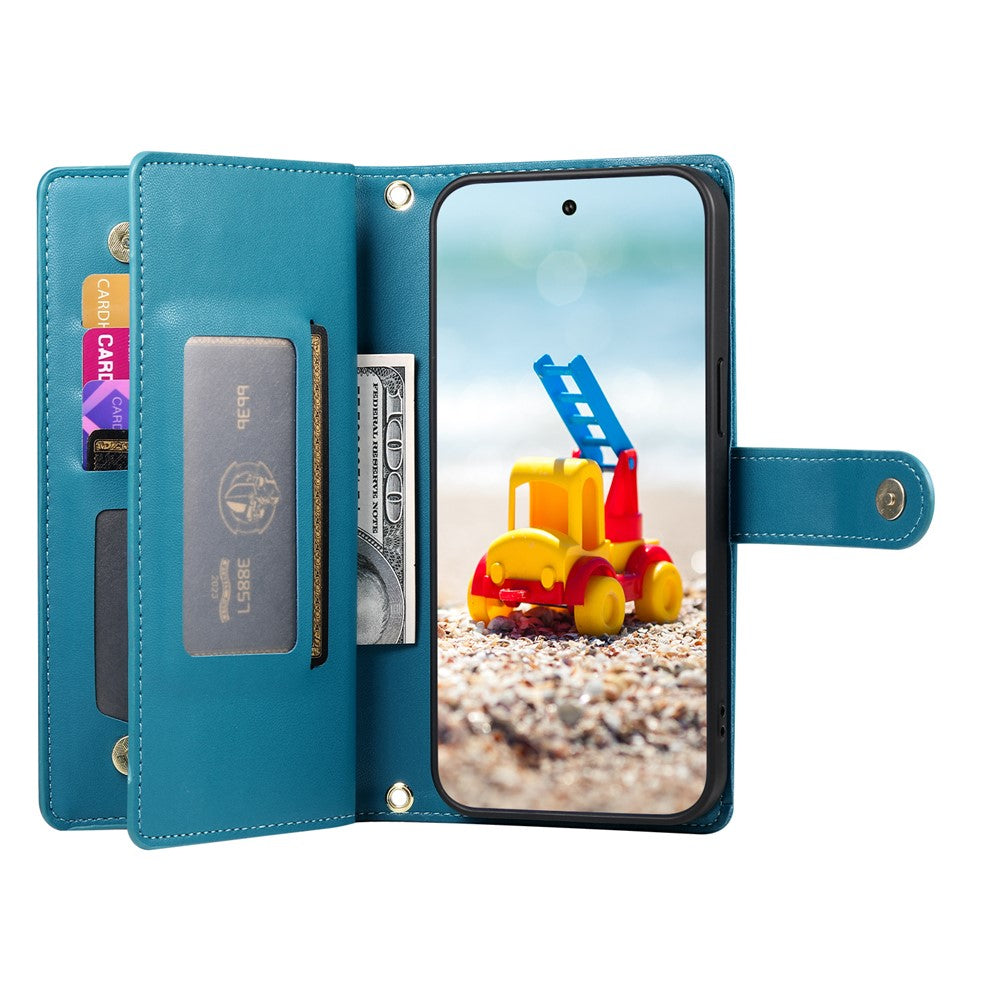 For Google Pixel 11 Pro XL Leather Case Zipper Pocket Wallet Phone Cover with Straps