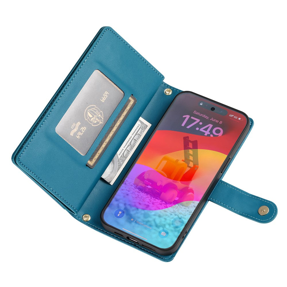 For Google Pixel 11 Pro XL Leather Case Zipper Pocket Wallet Phone Cover with Straps