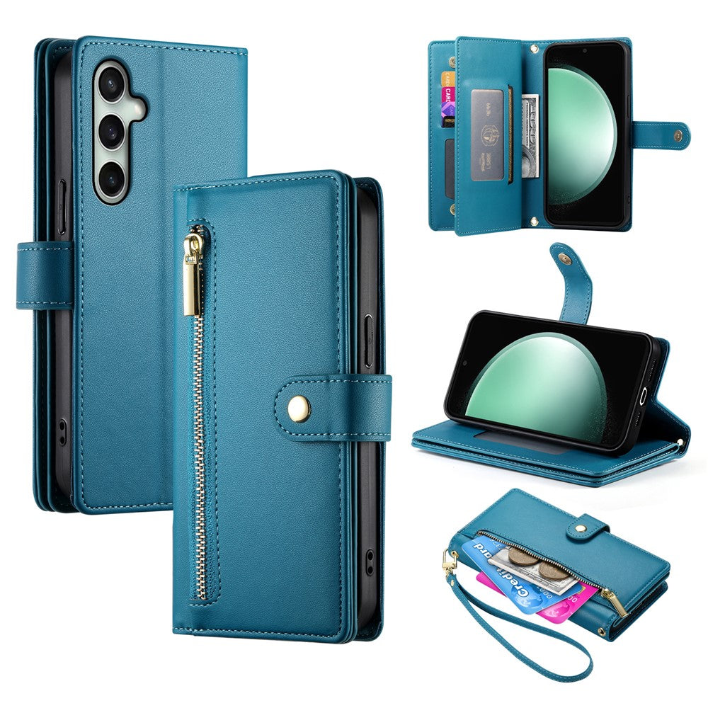 For Samsung Galaxy S26 FE Leather Case Zipper Pocket Wallet Phone Cover with Straps