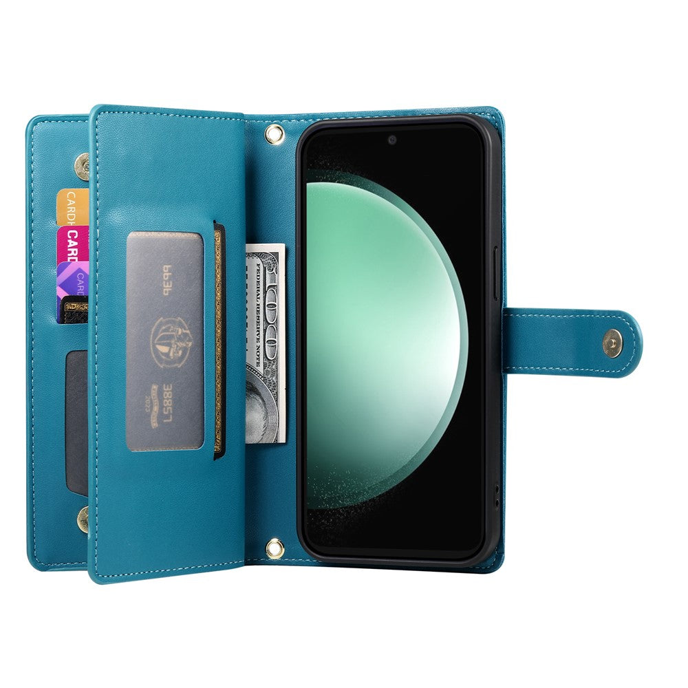 For Samsung Galaxy S26 FE Leather Case Zipper Pocket Wallet Phone Cover with Straps