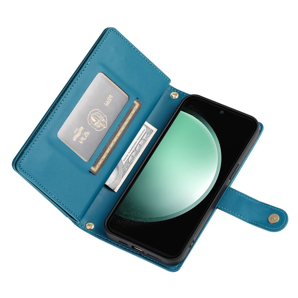 For Samsung Galaxy S26 FE Leather Case Zipper Pocket Wallet Phone Cover with Straps