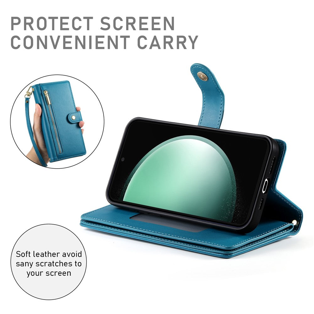 For Samsung Galaxy S26 FE Leather Case Zipper Pocket Wallet Phone Cover with Straps
