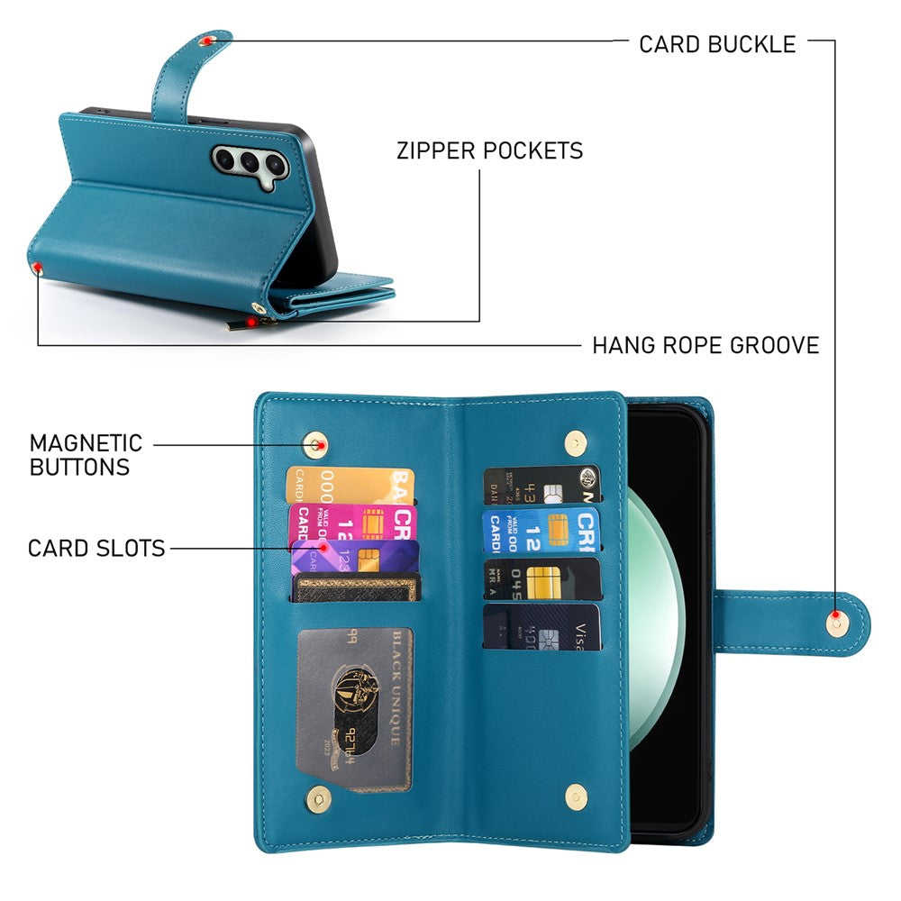 For Samsung Galaxy S26 FE Leather Case Zipper Pocket Wallet Phone Cover with Straps