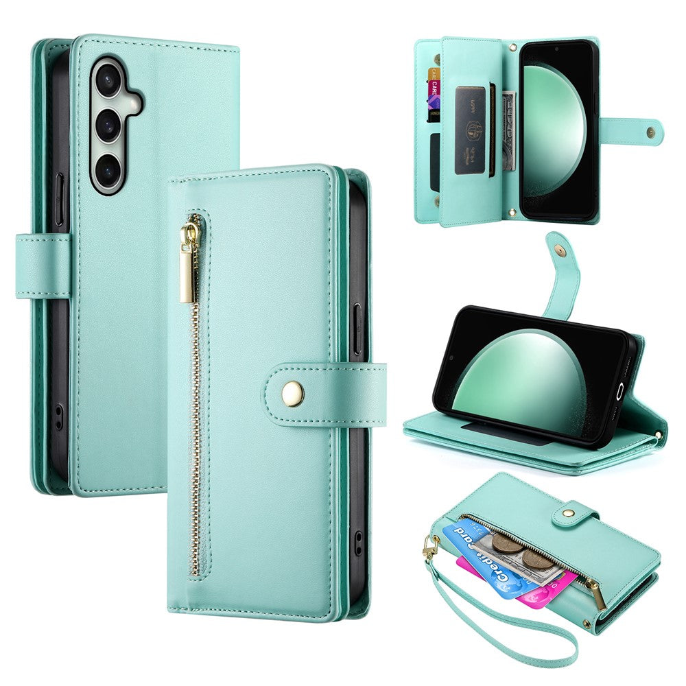 For Samsung Galaxy S26 FE Leather Case Zipper Pocket Wallet Phone Cover with Straps