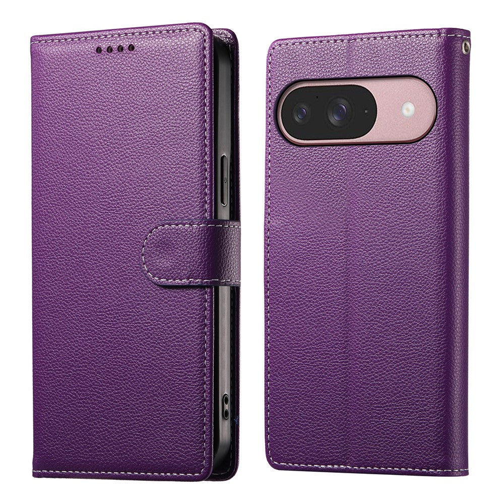 For Google Pixel 11  /  11 Pro Case Magnetic Snap Litchi Texture Leather Wallet Phone Cover with Wrist Strap