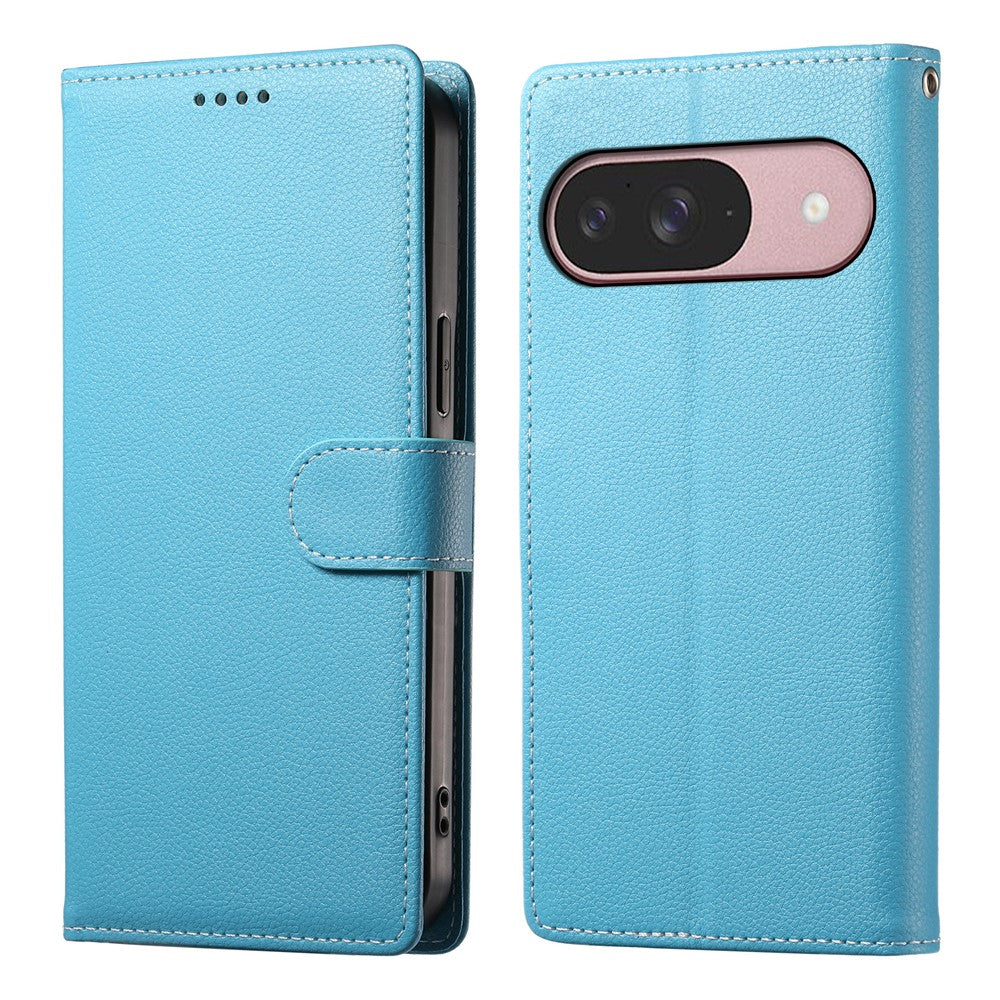 For Google Pixel 11  /  11 Pro Case Magnetic Snap Litchi Texture Leather Wallet Phone Cover with Wrist Strap