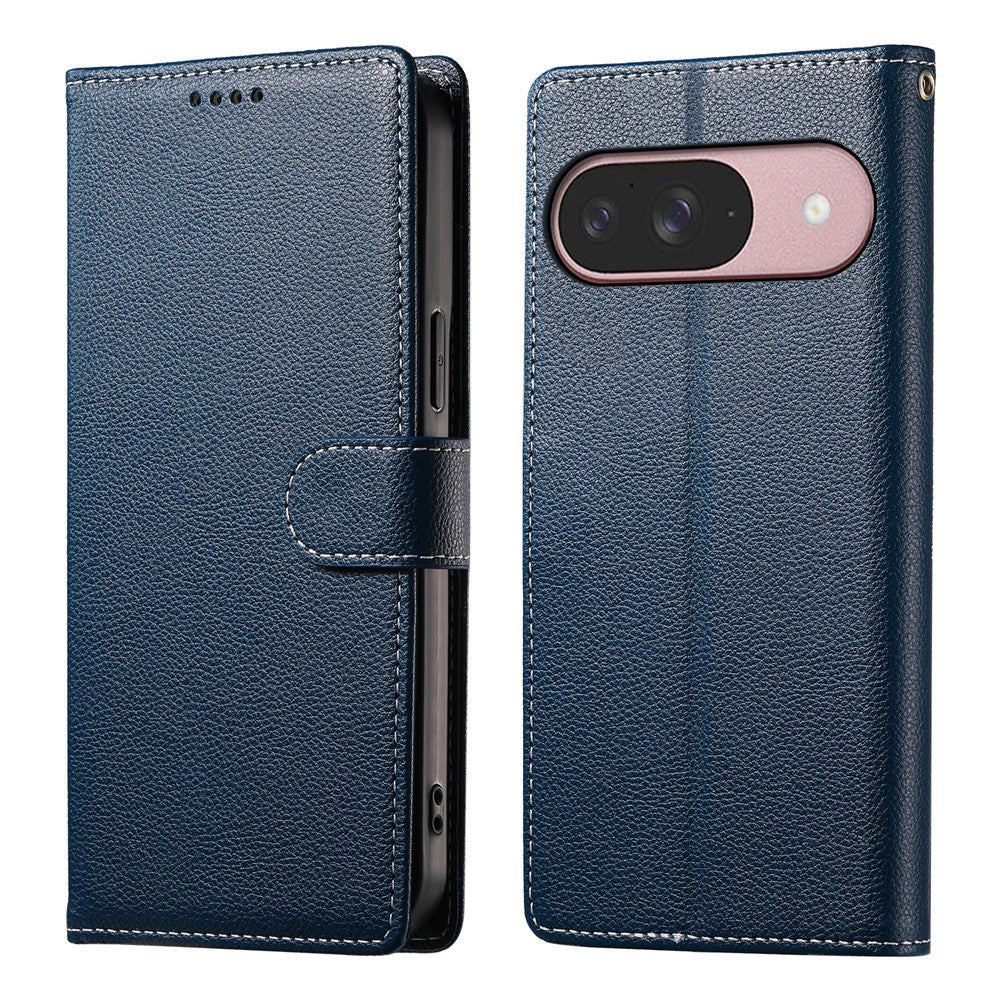 For Google Pixel 11  /  11 Pro Case Magnetic Snap Litchi Texture Leather Wallet Phone Cover with Wrist Strap
