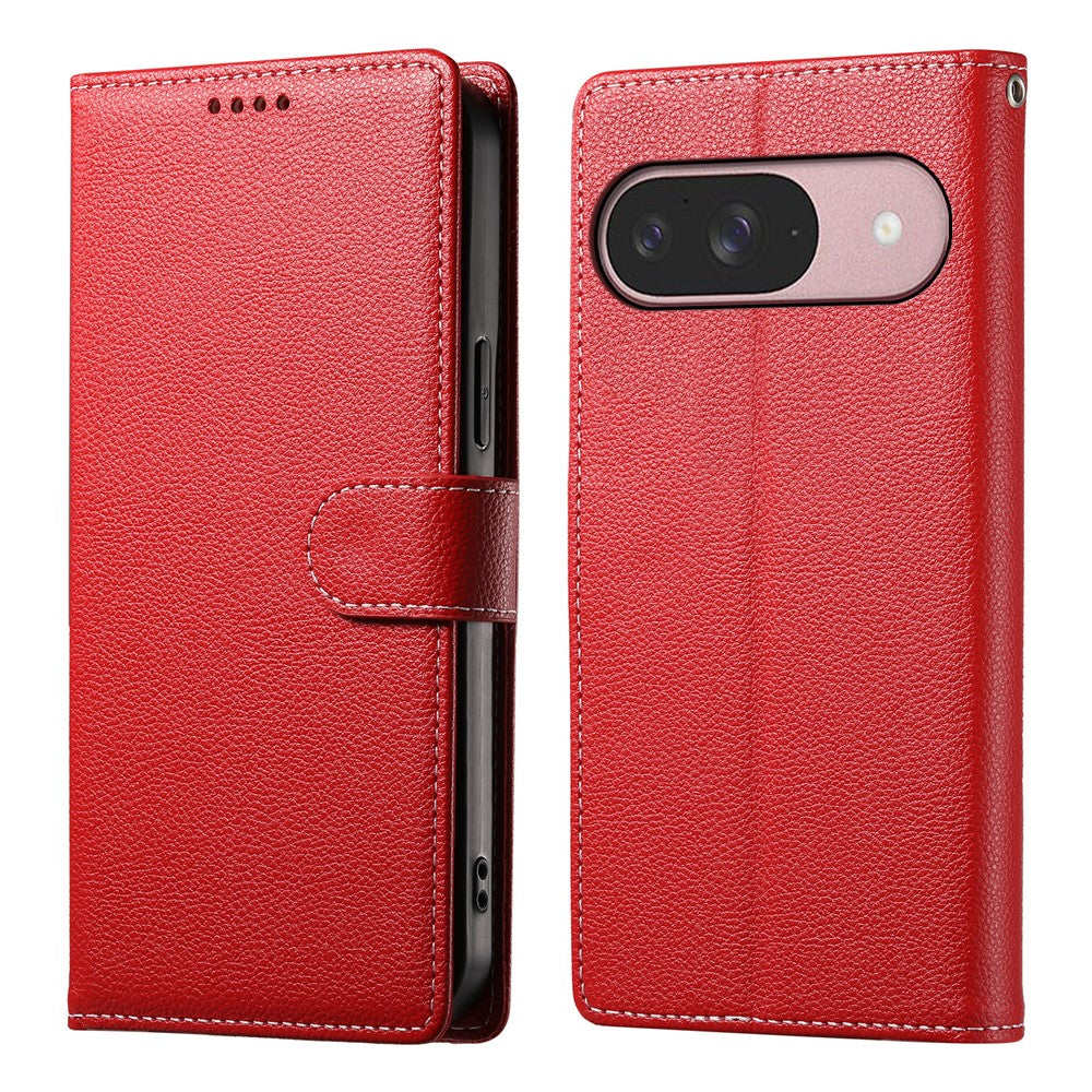 For Google Pixel 11  /  11 Pro Case Magnetic Snap Litchi Texture Leather Wallet Phone Cover with Wrist Strap