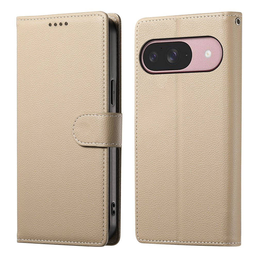 For Google Pixel 11  /  11 Pro Case Magnetic Snap Litchi Texture Leather Wallet Phone Cover with Wrist Strap