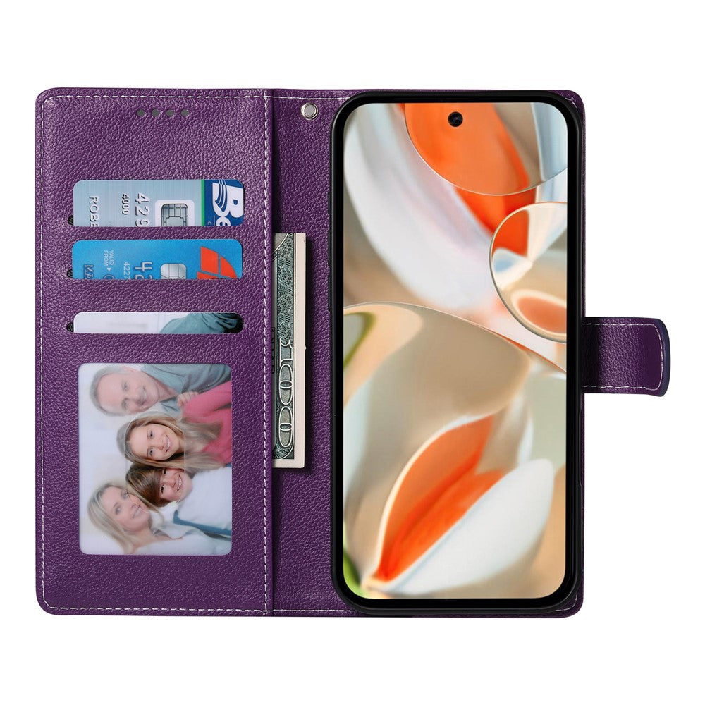 For Google Pixel 11 Pro XL Case Magnetic Snap Litchi Texture Leather Wallet Phone Cover with Wrist Strap