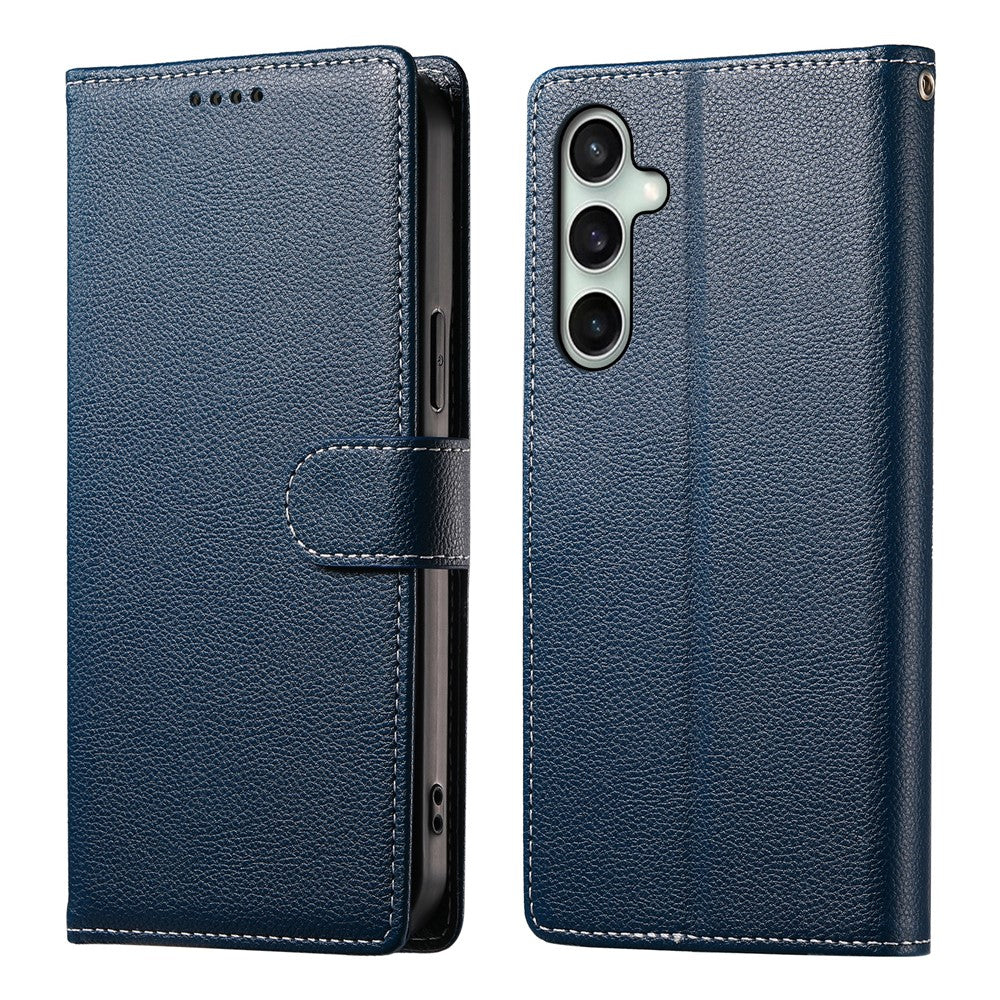 For Samsung Galaxy S26 FE Case Magnetic Snap Litchi Texture Leather Wallet Phone Cover with Wrist Strap