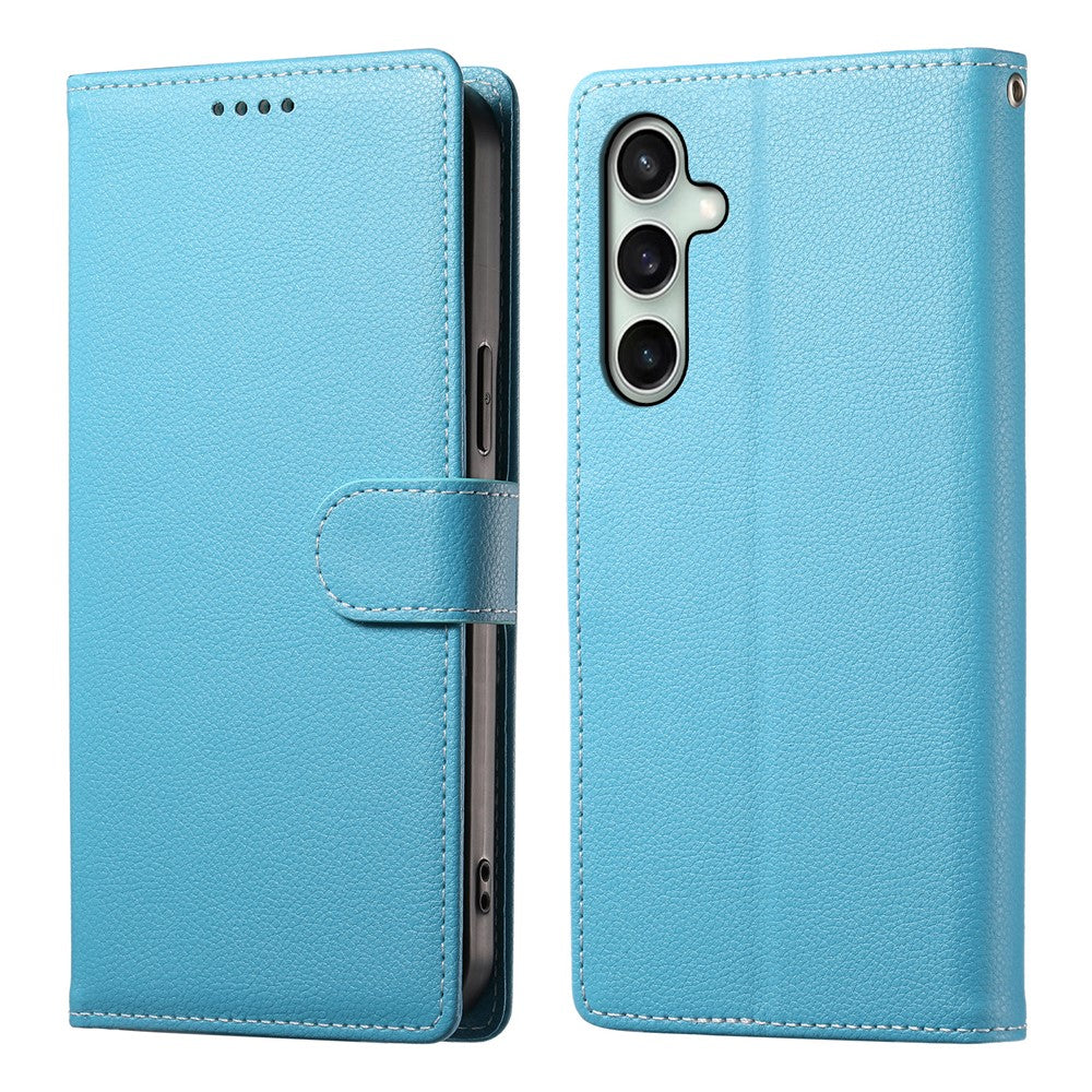 For Samsung Galaxy S26 FE Case Magnetic Snap Litchi Texture Leather Wallet Phone Cover with Wrist Strap
