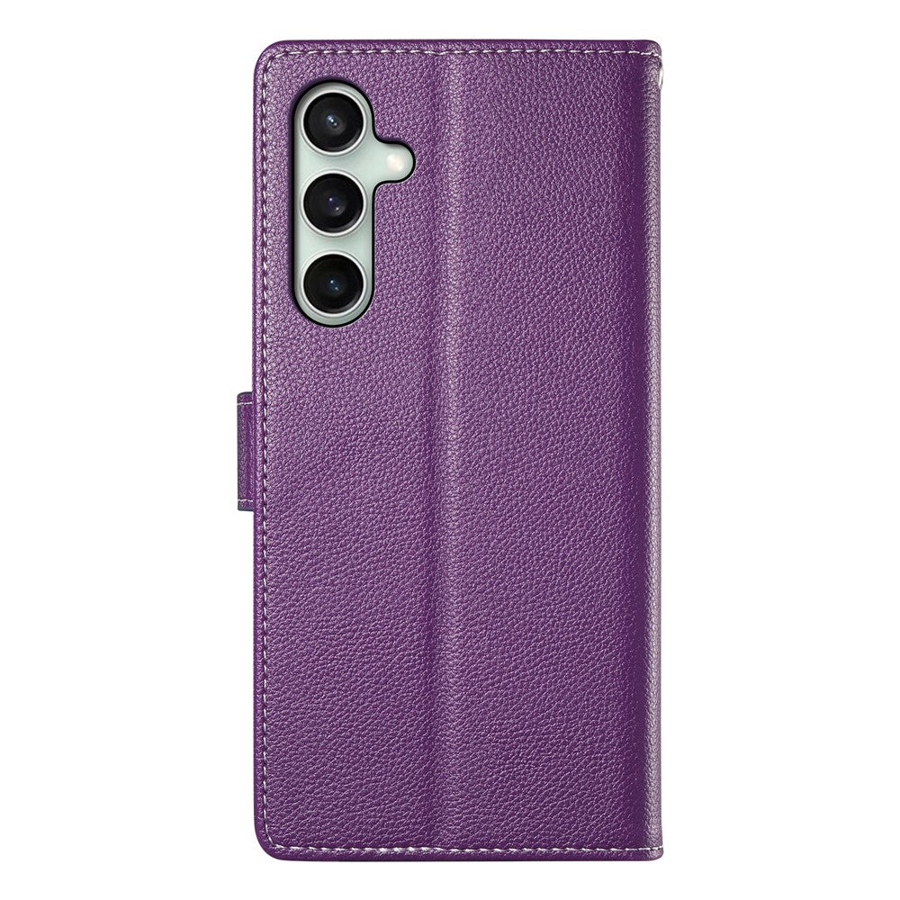 For Samsung Galaxy S26 FE Case Magnetic Snap Litchi Texture Leather Wallet Phone Cover with Wrist Strap