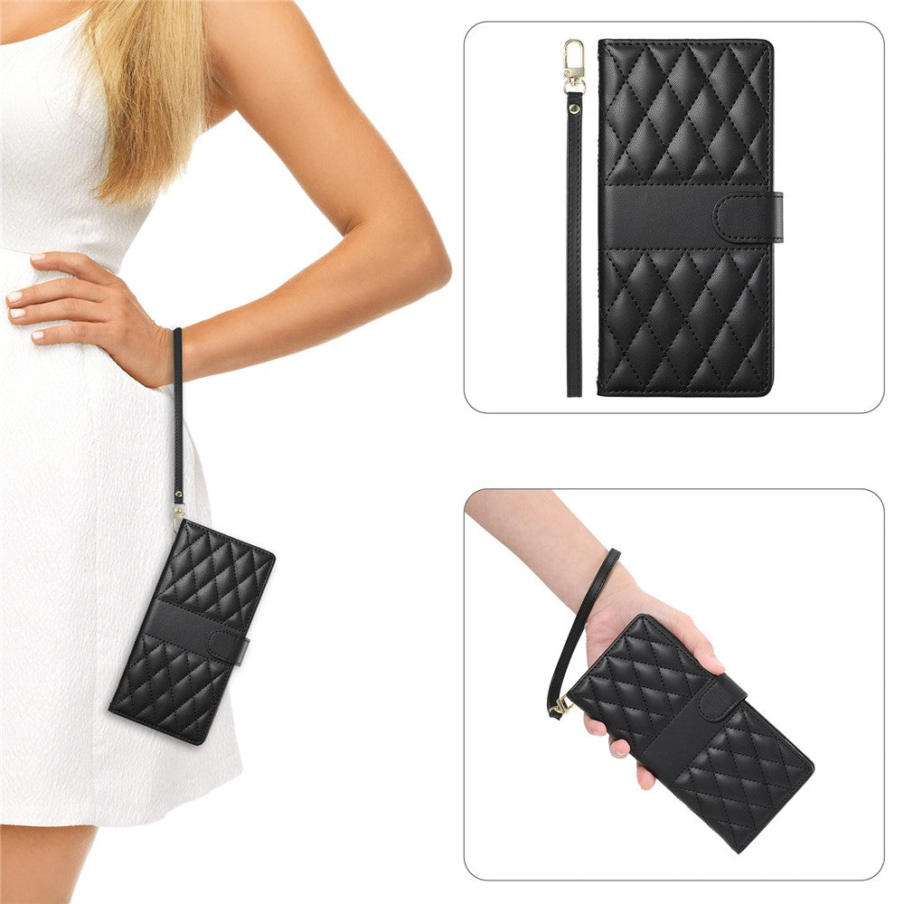 For Google Pixel 11  /  11 Pro Wallet Case Rhombus Stitching Stand Leather Phone Cover with Long   /   Short Strap