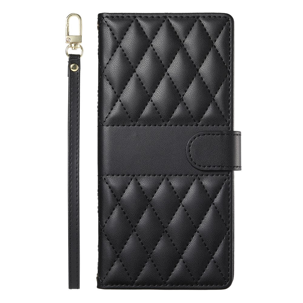 For Google Pixel 11  /  11 Pro Wallet Case Rhombus Stitching Stand Leather Phone Cover with Long   /   Short Strap