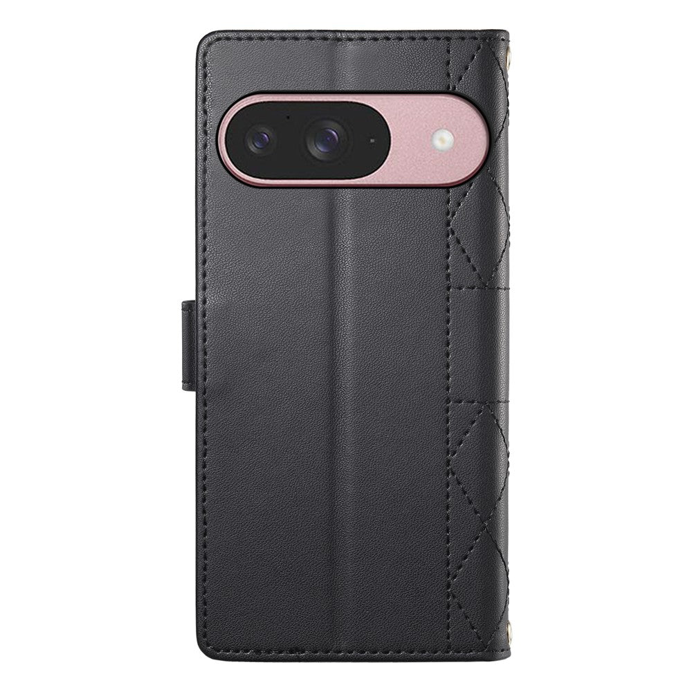 For Google Pixel 11  /  11 Pro Wallet Case Rhombus Stitching Stand Leather Phone Cover with Long   /   Short Strap