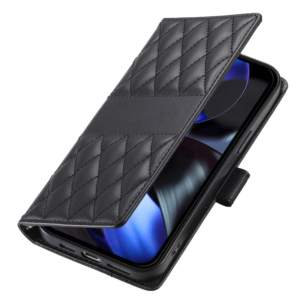 For Google Pixel 11  /  11 Pro Wallet Case Rhombus Stitching Stand Leather Phone Cover with Long   /   Short Strap