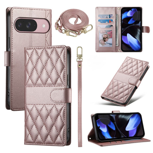Google Pixel 11 / Google Pixel 11 Pro Wallet-Handyhülle – 11 Pro Rautensteppung Standfunktion Leder mit langem/kurzem Riemen