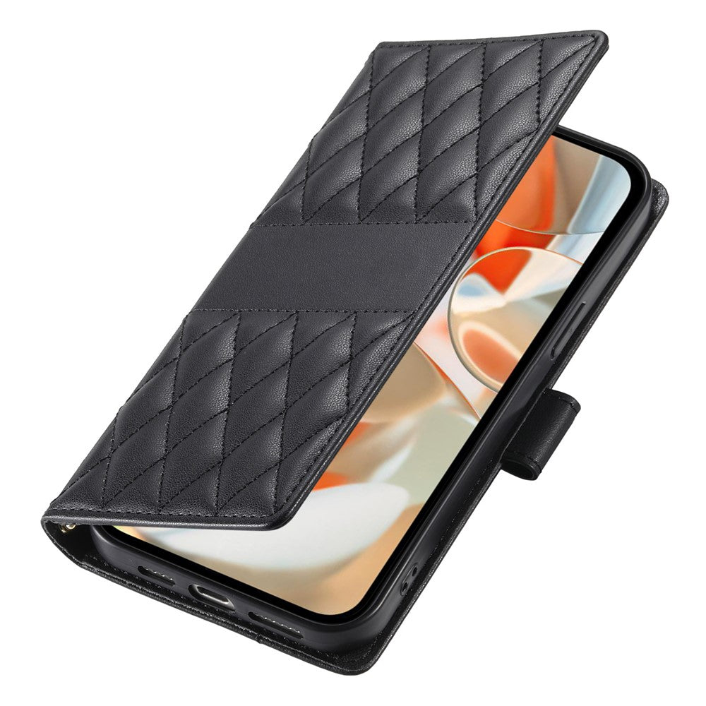 For Google Pixel 11 Pro XL Wallet Case Rhombus Stitching Stand Leather Phone Cover with Long   /   Short Strap