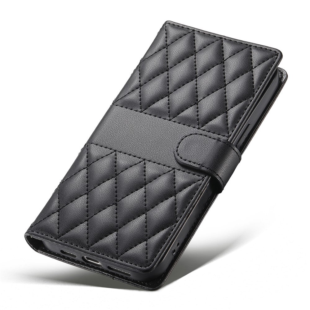 For Samsung Galaxy S26 FE Wallet Case Rhombus Stitching Stand Leather Phone Cover with Long   /   Short Strap