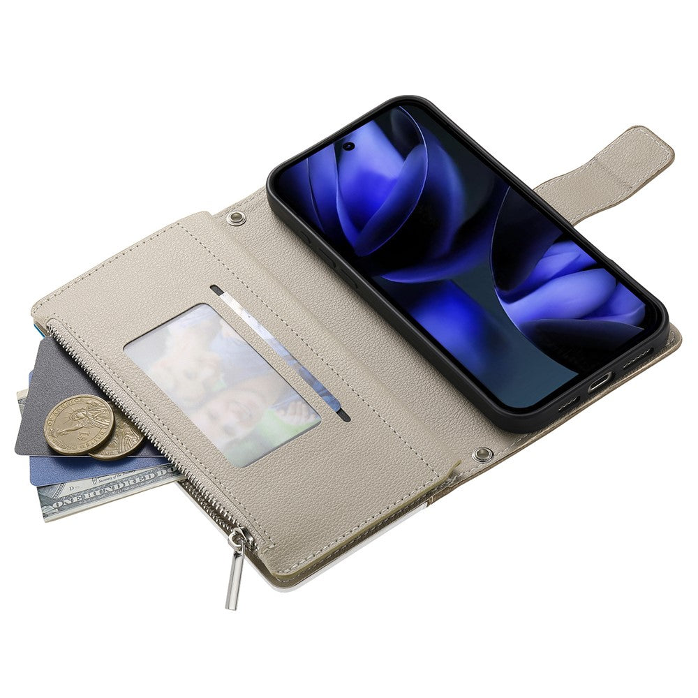 For Google Pixel 11 / Pixel 11 Pro Leather Case Zipper Wallet Color Splicing Flip Phone Cover with Straps