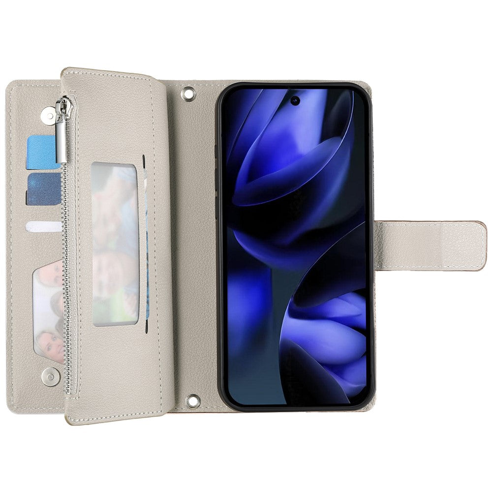 For Google Pixel 11 Pro XL Leather Case Zipper Wallet Color Splicing Flip Phone Cover with Straps