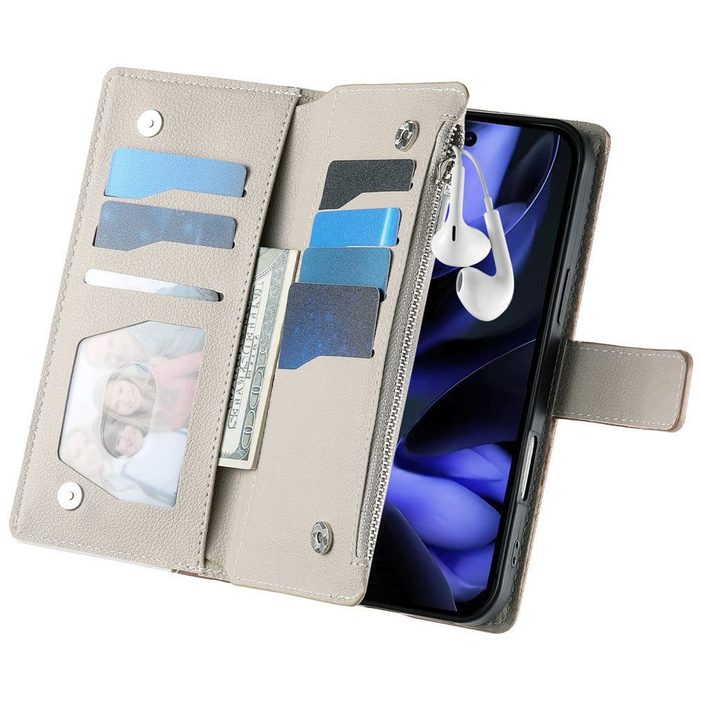 For Google Pixel 11 Pro XL Leather Case Zipper Wallet Color Splicing Flip Phone Cover with Straps