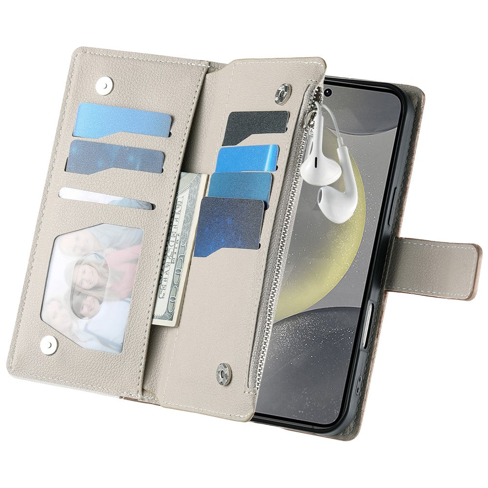 For Samsung Galaxy S26 FE Leather Case Zipper Wallet Color Splicing Flip Phone Cover with Straps