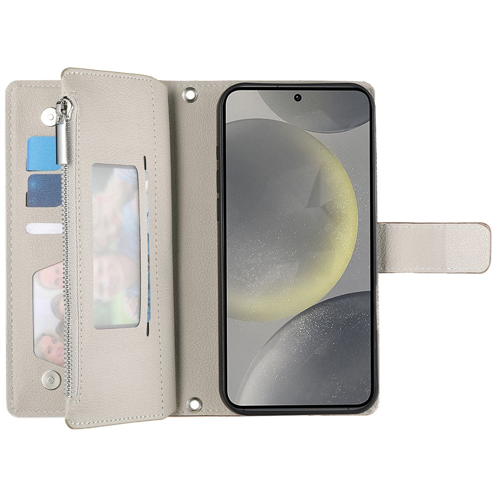 For Samsung Galaxy S26 FE Leather Case Zipper Wallet Color Splicing Flip Phone Cover with Straps