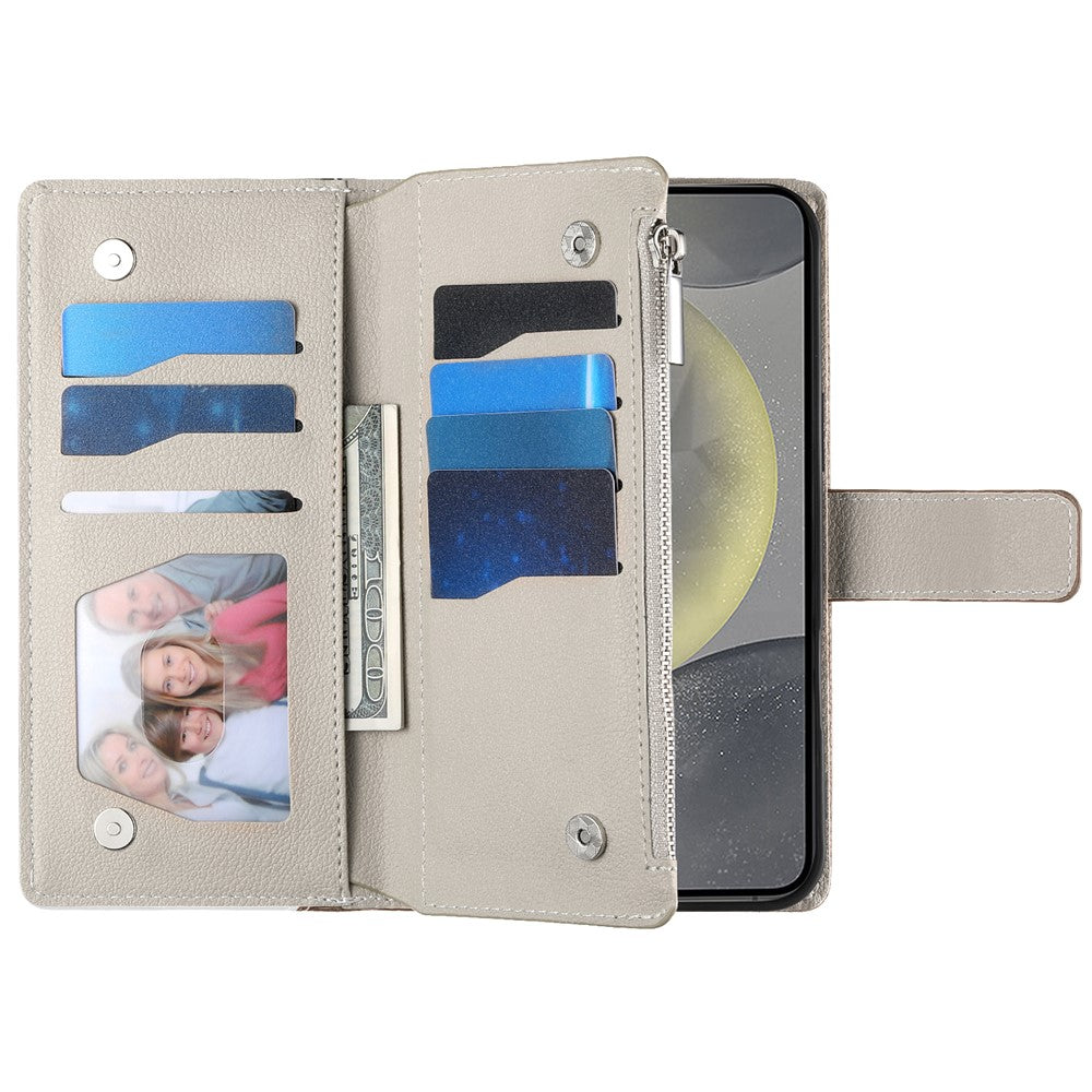 For Samsung Galaxy S26 FE Leather Case Zipper Wallet Color Splicing Flip Phone Cover with Straps