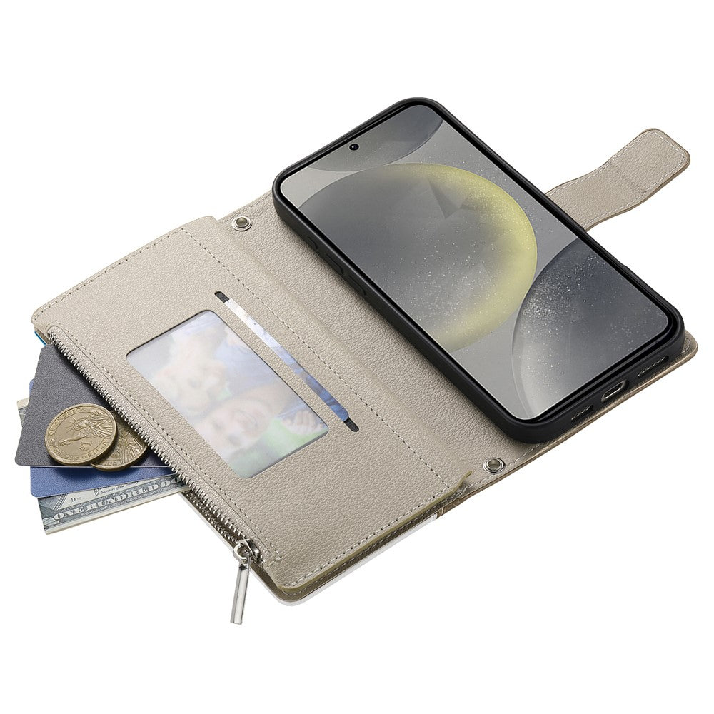 For Samsung Galaxy S26 FE Leather Case Zipper Wallet Color Splicing Flip Phone Cover with Straps