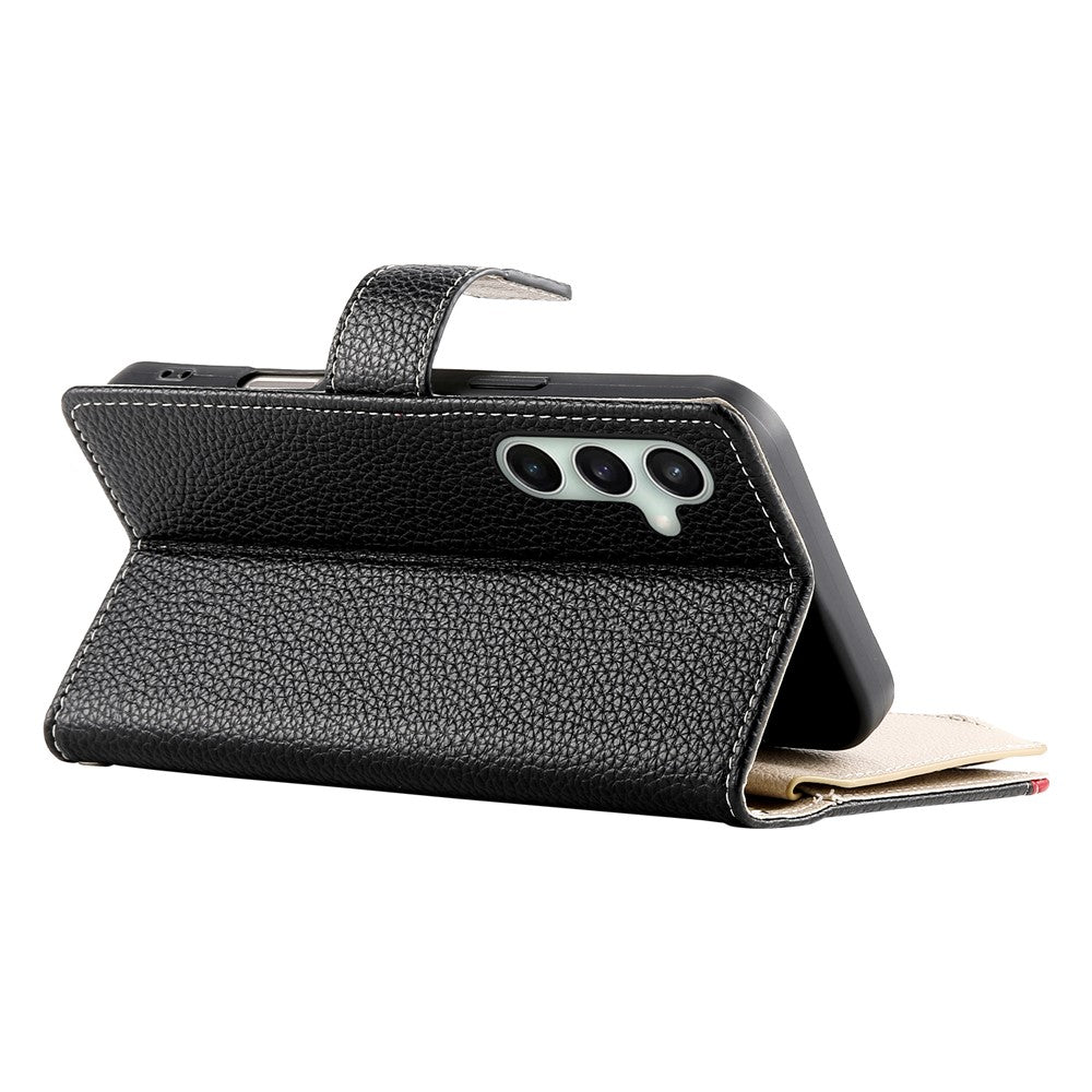 For Samsung Galaxy S26 FE Leather Case Zipper Wallet Color Splicing Flip Phone Cover with Straps