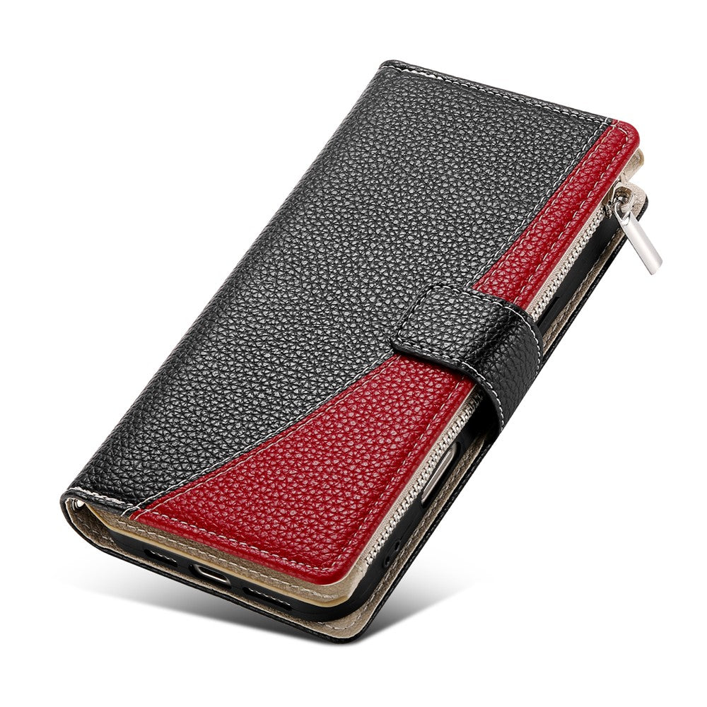 For Samsung Galaxy S26 FE Leather Case Zipper Wallet Color Splicing Flip Phone Cover with Straps